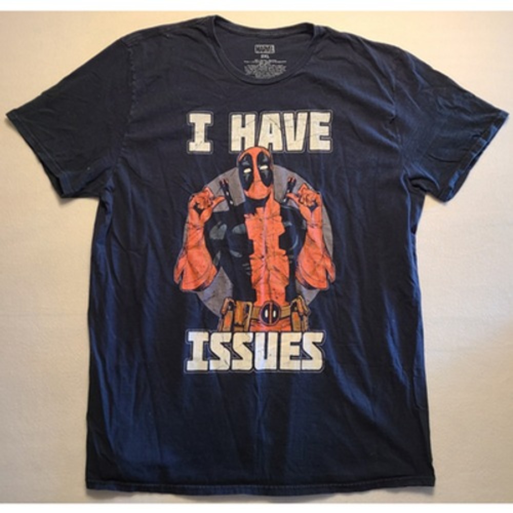Marvel Deadpool I Have Issues T Shirt Mens 2XL Black Graphic Comic Tee Humor